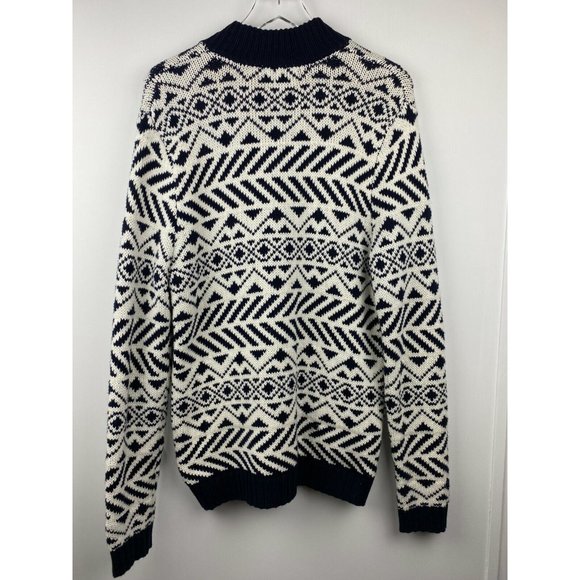 Vintage Express Navy & White Zip Front Chunky Knit Cardigan Sweater Size M - Picture 5 of 8